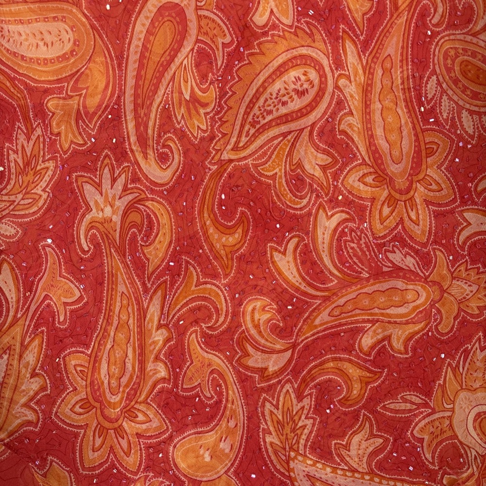 Terani Couture 100% Silk Beaded Paisley Maxi Dress Orange Coral Plus Size 22 - Picture 6 of 16